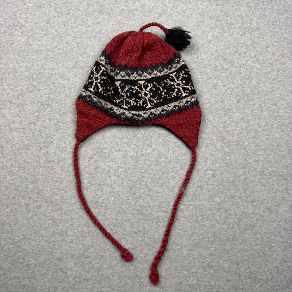 Turtle Fur Nordic Snowflake Knit Earflap Beanie Red Black Made in USA